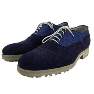 Isaia Napoli Blue Suede Brogues Oxford Loafers Size 6.5 US Mens 7.5 Womens 9.5